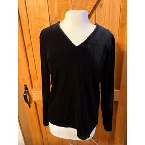 Black Velvet Velour Pullover Top V Neck GUC Old Navy Medium